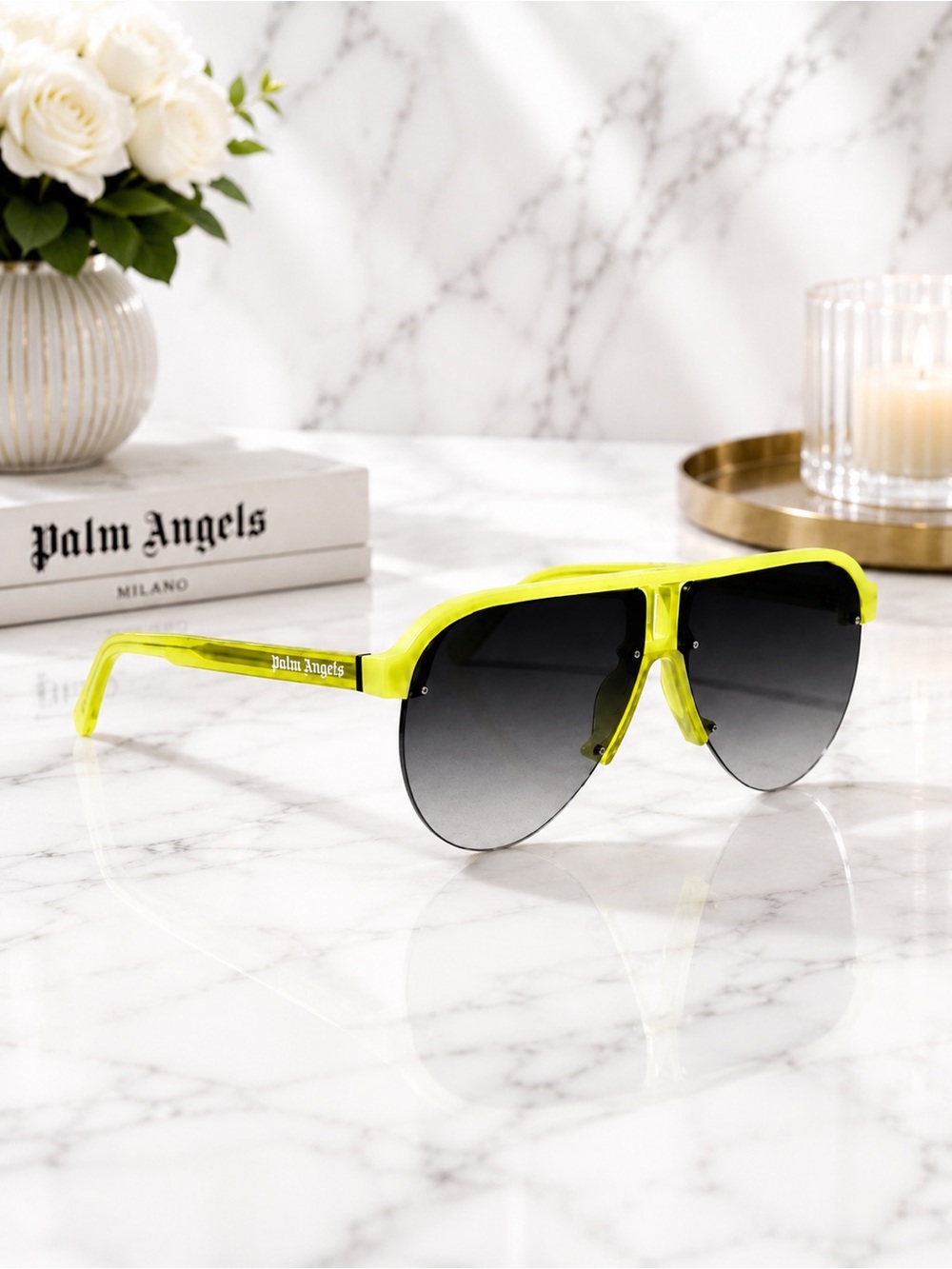 Palm Angels Neon Yellow Unisex Shield Sunglasses Brand New Full Inclusion